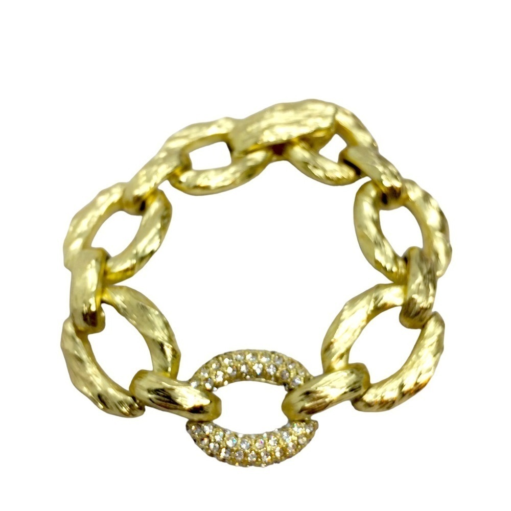 3/$30 GOLD TONE BRACELET RHINESTONE CHAIN LINK TEXTURED CHUNKY